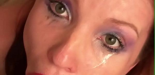  Spit, sperm, huge dildo in mouth, cum - mess all over pretty face. Old video for webcam site Vanda aka V A N D A